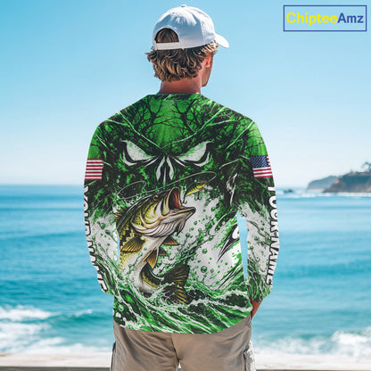 Jumping Bass Catch Lure Fishing Shirt Long Sleeve Personalized Monster Eyes Splash Green Water Outdoor Apparel NHT1736
