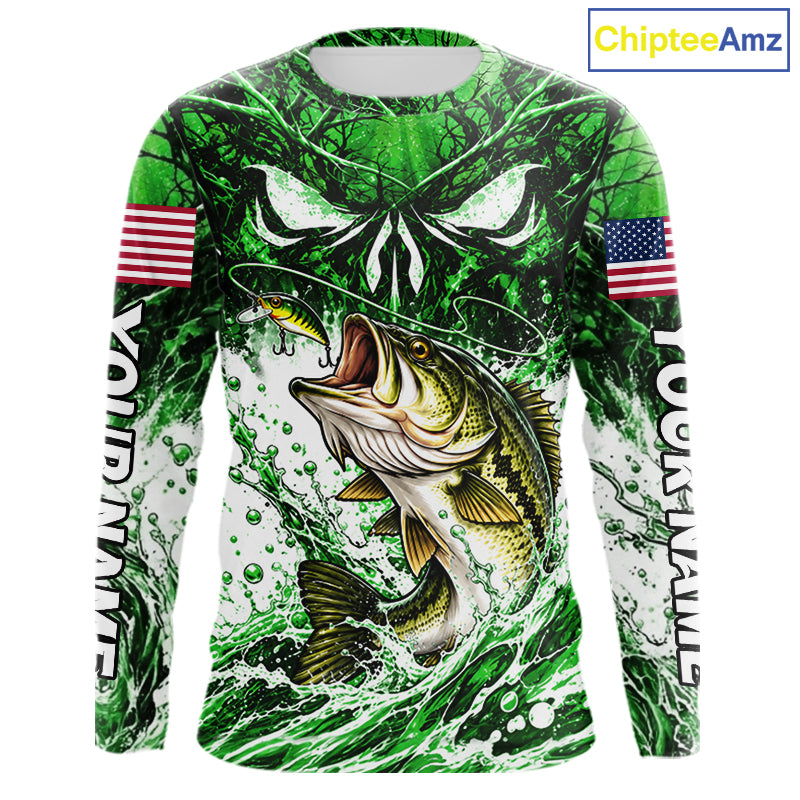 Jumping Bass Catch Lure Fishing Shirt Long Sleeve Personalized Monster Eyes Splash Green Water Outdoor Apparel NHT1736