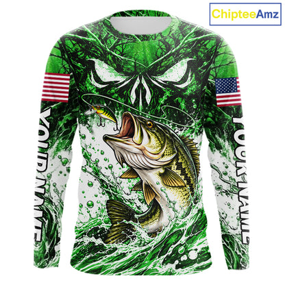 Jumping Bass Catch Lure Fishing Shirt Long Sleeve Personalized Monster Eyes Splash Green Water Outdoor Apparel NHT1736