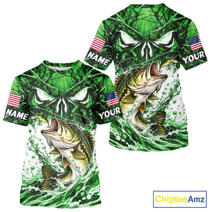 Jumping Bass Catch Lure Fishing Shirt Short Sleeve Personalized Monster Eyes Splash Green Water Outdoor Apparel NHT1736