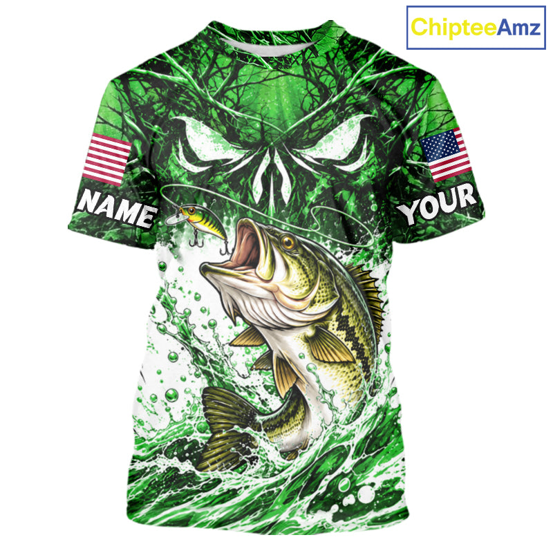 Jumping Bass Catch Lure Fishing Shirt Short Sleeve Personalized Monster Eyes Splash Green Water Outdoor Apparel NHT1736