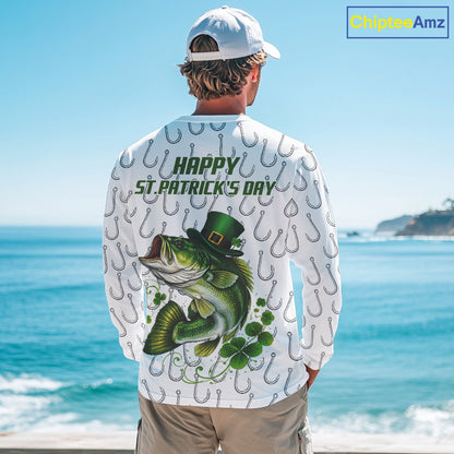 Custom St Patrick's Day Bass Fishing Long Sleeve Shirt For Men, Performance Fishing Shirts NHT423