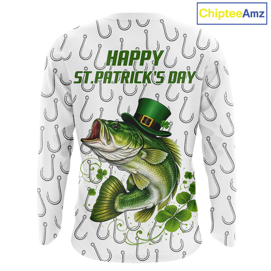 Custom St Patrick's Day Bass Fishing Long Sleeve Shirt For Men, Performance Fishing Shirts NHT423