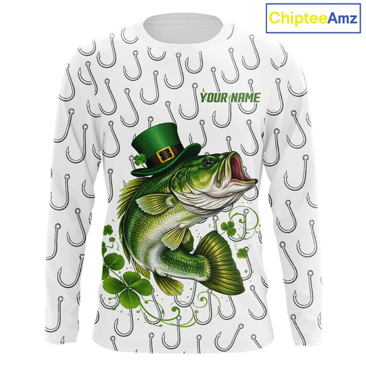 Custom St Patrick's Day Bass Fishing Long Sleeve Shirt For Men, Performance Fishing Shirts NHT423