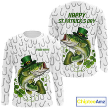 Load image into Gallery viewer, Custom St Patrick's Day Bass Fishing Long Sleeve Shirt For Men, Performance Fishing Shirts NHT423