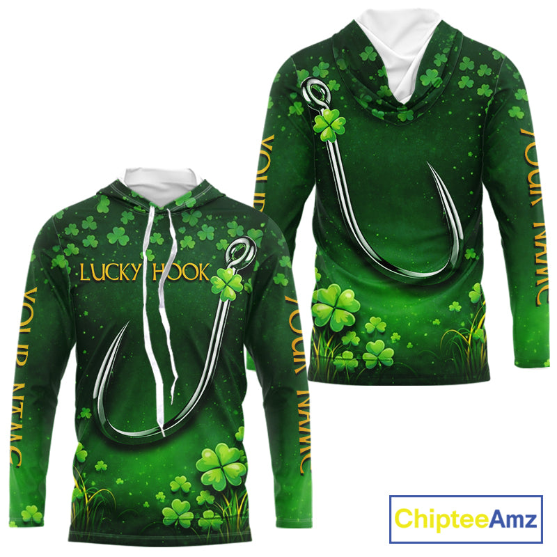 Custom St Patrick's Day Hook Fishing Shirts Long Sleeve Hooded, Performance Fishing Shirts NHT424