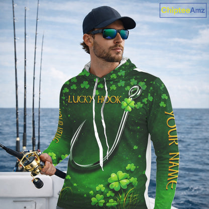Custom St Patrick's Day Hook Fishing Shirts Long Sleeve Hooded, Performance Fishing Shirts NHT424