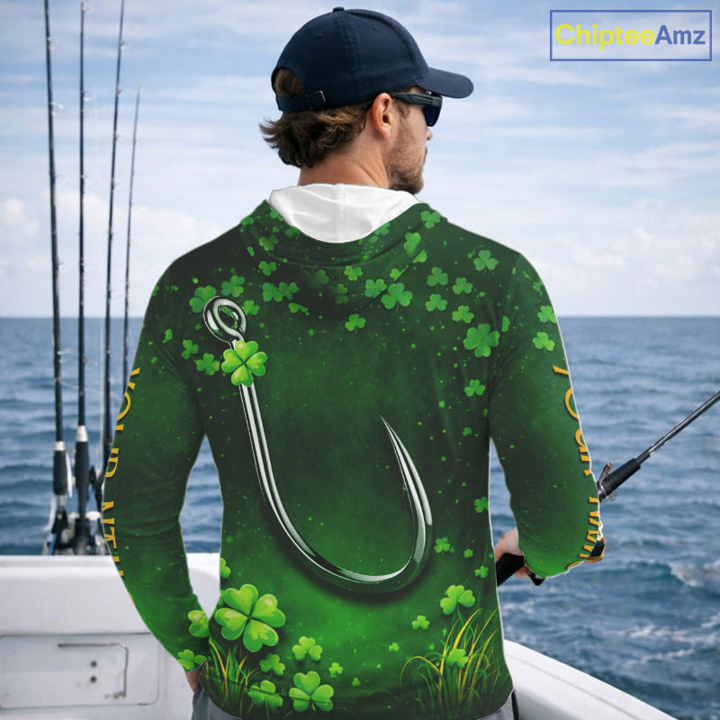 Custom St Patrick's Day Hook Fishing Shirts Long Sleeve Hooded, Performance Fishing Shirts NHT424