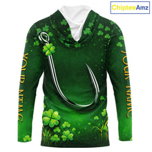 Load image into Gallery viewer, Custom St Patrick's Day Hook Fishing Shirts Long Sleeve Hooded, Performance Fishing Shirts NHT424