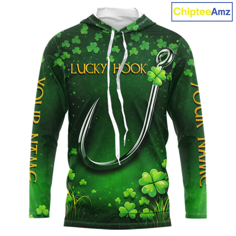 Custom St Patrick's Day Hook Fishing Shirts Long Sleeve Hooded, Performance Fishing Shirts NHT424