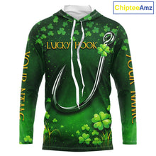 Load image into Gallery viewer, Custom St Patrick's Day Hook Fishing Shirts Long Sleeve Hooded, Performance Fishing Shirts NHT424