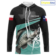 Load image into Gallery viewer, Texas Crappie Fishing Jersey, Texas Flag Patriot Custom Name Hooded Fishing Shirts Long Sleeve NHT568