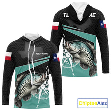 Load image into Gallery viewer, Texas Crappie Fishing Jersey, Texas Flag Patriot Custom Name Hooded Fishing Shirts Long Sleeve NHT568