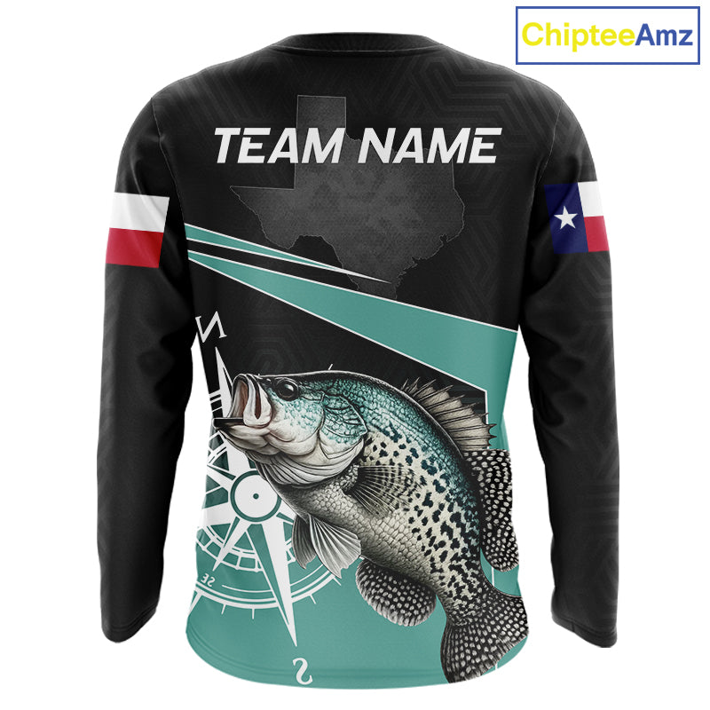 Texas Crappie Fishing Jersey, Texas Flag Patriot Custom Name Fishing Shirts Long Sleeve NHT568