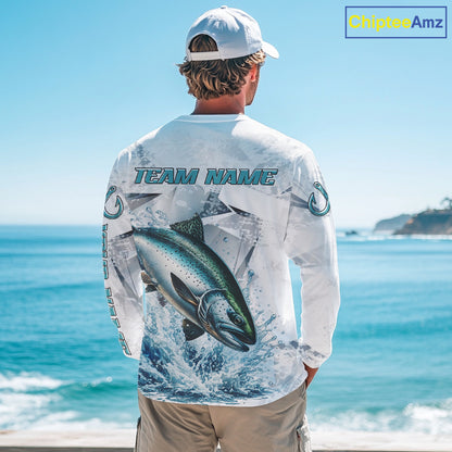 Personalized Chinook Salmon Fishing Jerseys, Salmon Long Sleeve Fishing Shirts For Men NHT571