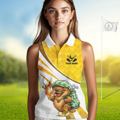 Funny Platypus Womens Sleeveless Golf Polo Shirt, Golf Course Summer Outfit, Sporty Animal Golf Gift NHT573