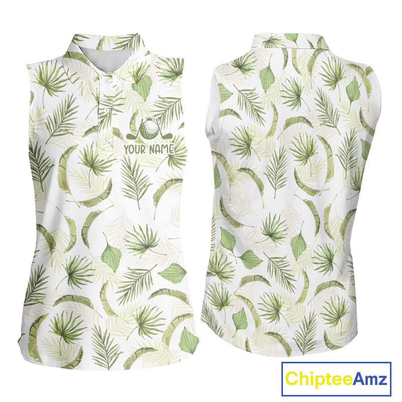 Green Tropical Womens Sleeveless Golf Polo Shirts Custom Team White Golf Shirt For Golfer