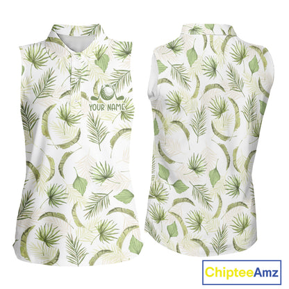 Green Tropical Womens Sleeveless Golf Polo Shirts Custom Team White Golf Shirt For Golfer