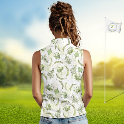 Green Tropical  Womens Sleeveless Golf Polo Shirts Custom Team White Golf Shirt For Golfer NHT942