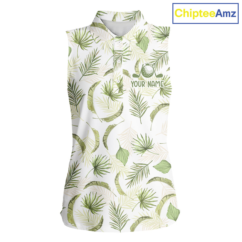 Green Tropical Womens Sleeveless Golf Polo Shirts Custom Team White Golf Shirt For Golfer