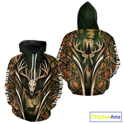Best Whitetail Deer Hunting Shirt For Men Custom Deer Skull Forest Timber Camo NHT1746