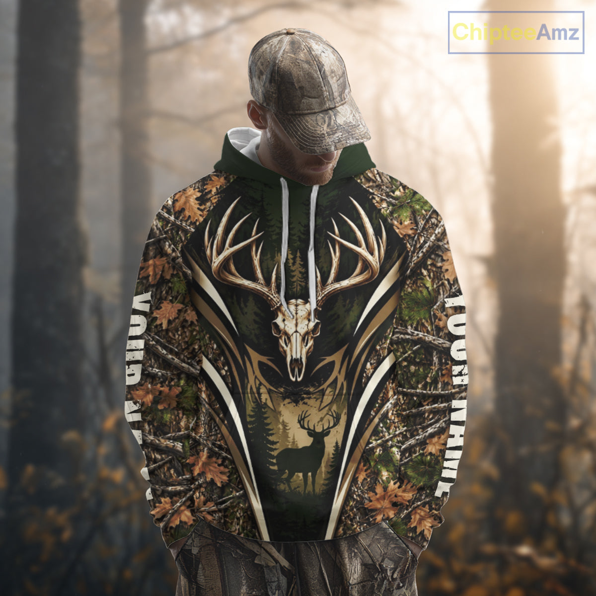 Best Whitetail Deer Hunting Shirt For Men Custom Deer Skull Forest Timber Camo NHT1746