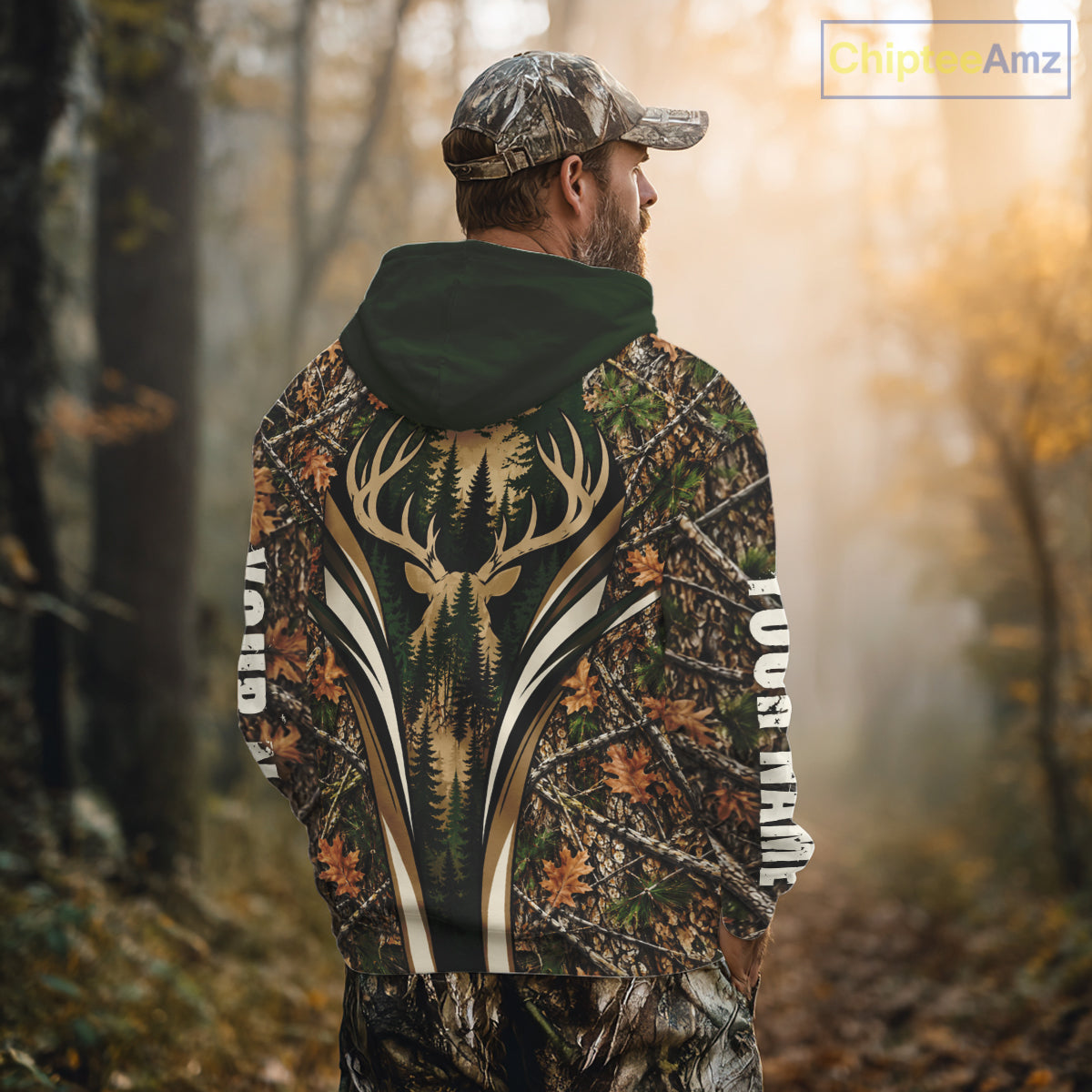 Best Whitetail Deer Hunting Shirt For Men Custom Deer Skull Forest Timber Camo NHT1746