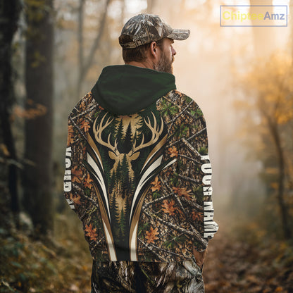 Best Whitetail Deer Hunting Shirt For Men Custom Deer Skull Forest Timber Camo NHT1746