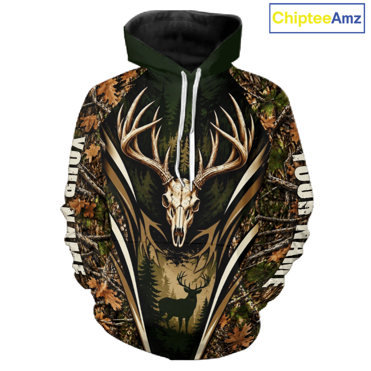 Best Whitetail Deer Hunting Shirt For Men Custom Deer Skull Forest Timber Camo NHT1746