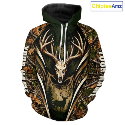 Best Whitetail Deer Hunting Shirt For Men Custom Deer Skull Forest Timber Camo NHT1746