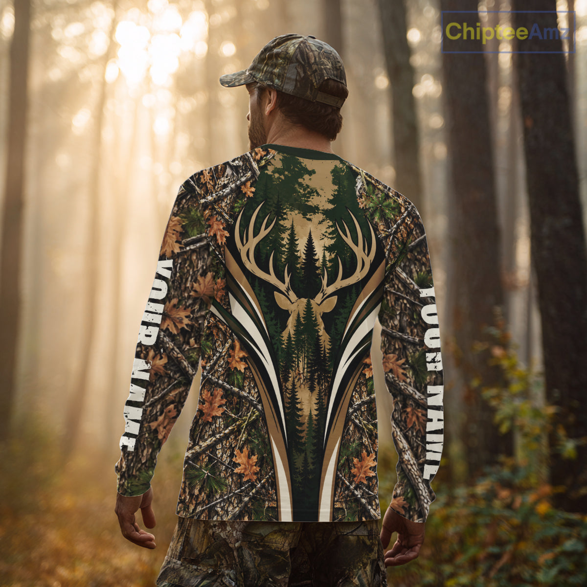 Best Whitetail Deer Hunting Shirt For Men Custom Deer Skull Forest Timber Camo NHT1746