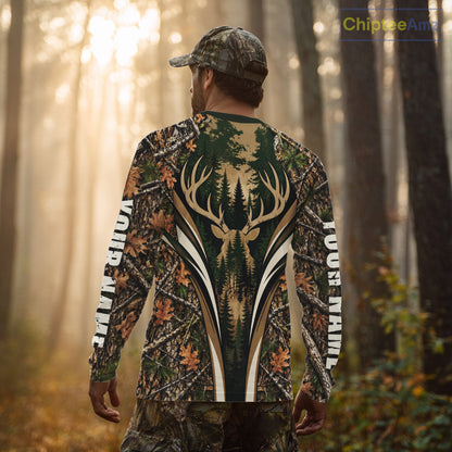 Best Whitetail Deer Hunting Shirt For Men Custom Deer Skull Forest Timber Camo NHT1746
