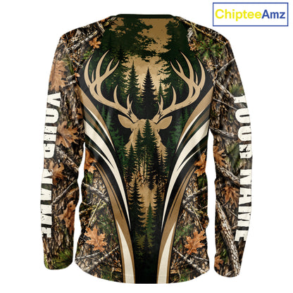 Best Whitetail Deer Hunting Shirt For Men Custom Deer Skull Forest Timber Camo NHT1746