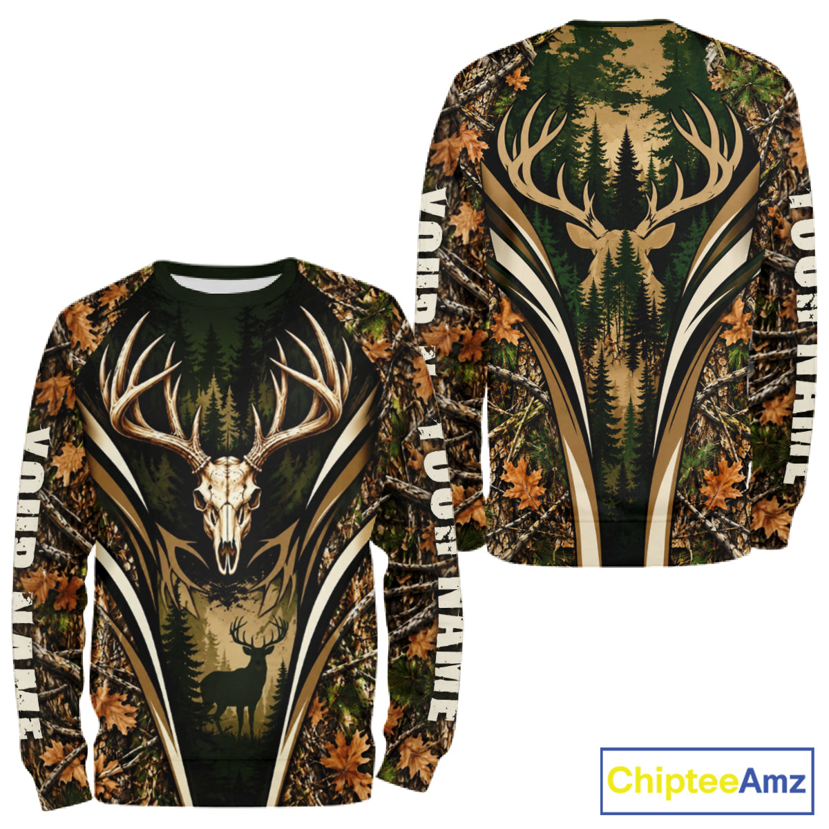 Best Whitetail Deer Hunting Shirt For Men Custom Deer Skull Forest Timber Camo NHT1746