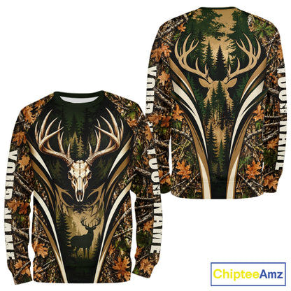Best Whitetail Deer Hunting Shirt For Men Custom Deer Skull Forest Timber Camo NHT1746
