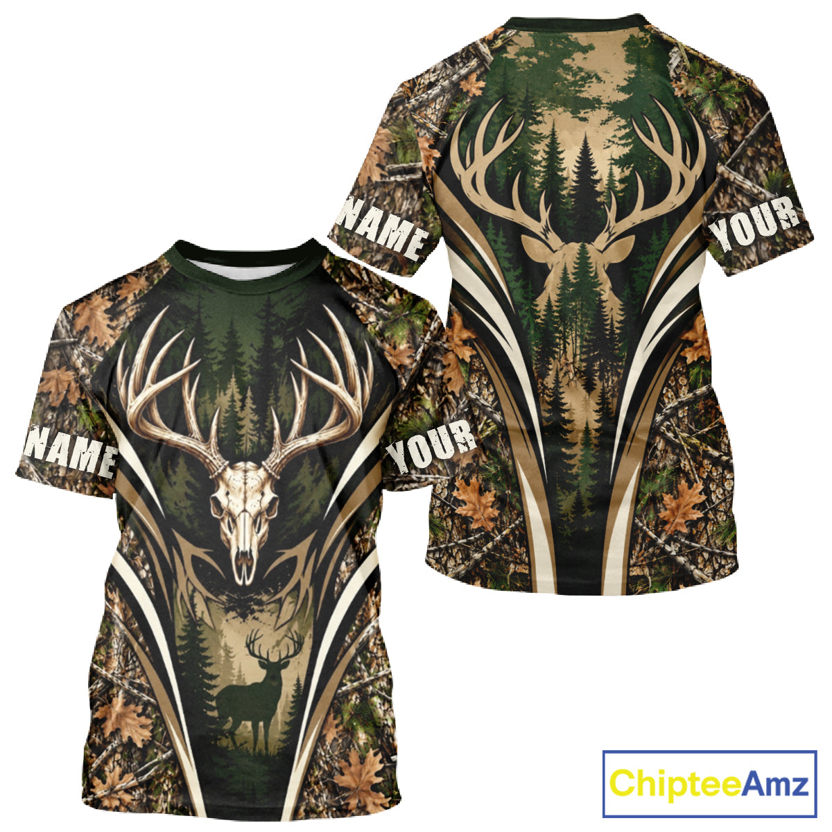 Best Whitetail Deer Hunting Shirt For Men Custom Deer Skull Forest Timber Camo NHT1746