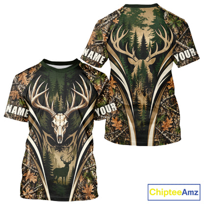 Best Whitetail Deer Hunting Shirt For Men Custom Deer Skull Forest Timber Camo NHT1746