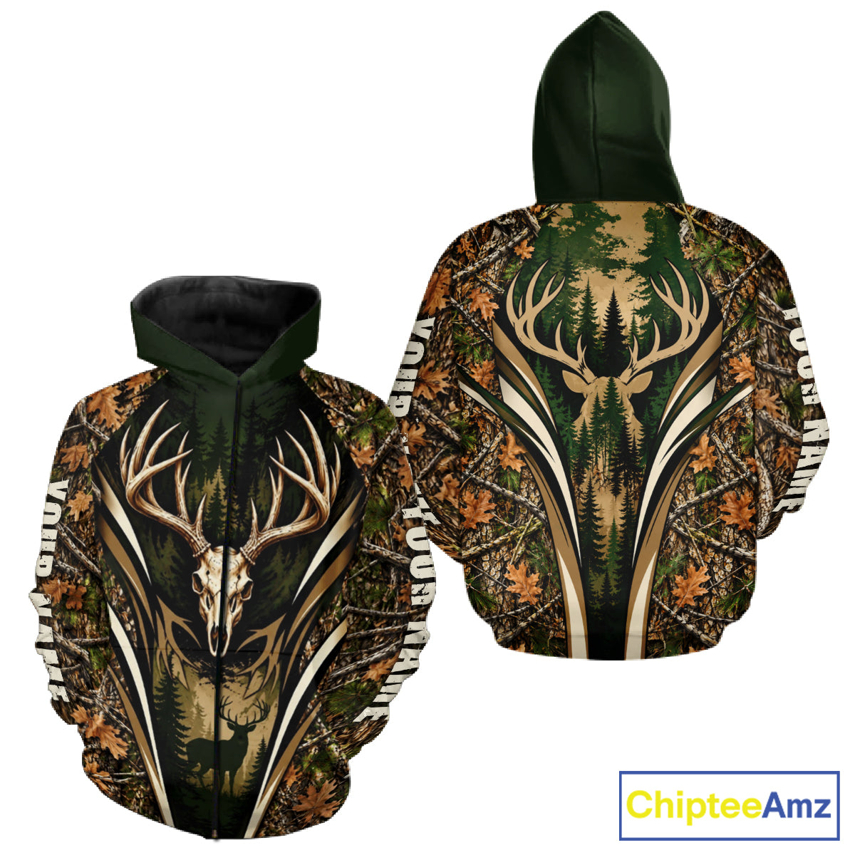 Best Whitetail Deer Hunting Shirt For Men Custom Deer Skull Forest Timber Camo NHT1746