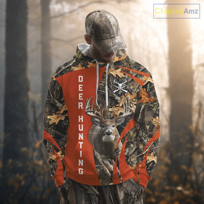 Deer Hunting 3D All Over Printed Orange Autumn Leaves Camo Shirts, Best Hunting Shirt NHT312