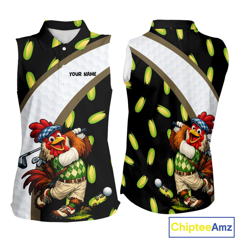 Personalized Rooster Womens Sleeveless Golf Polo Shirt  Funny Chicken Golfer Team Polo