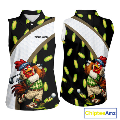 Personalized Rooster Womens Sleeveless Golf Polo Shirt  Funny Chicken Golfer Team Polo