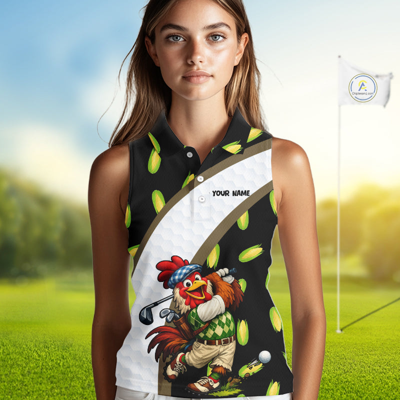 Personalized Rooster Womens Sleeveless Golf Polo Shirt Funny Chicken Golfer Custom Team Polo NHT945