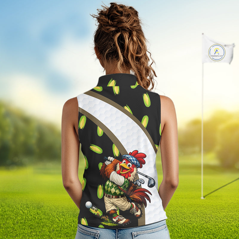 Personalized Rooster Womens Sleeveless Golf Polo Shirt Funny Chicken Golfer Custom Team Polo NHT945