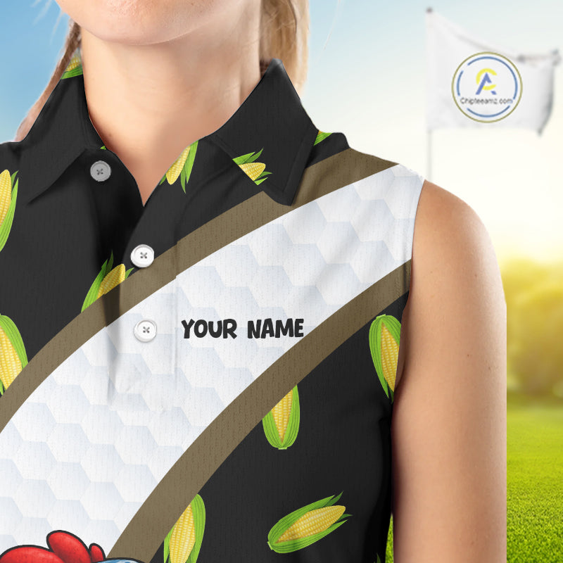Personalized Rooster Womens Sleeveless Golf Polo Shirt Funny Chicken Golfer Custom Team Polo NHT945