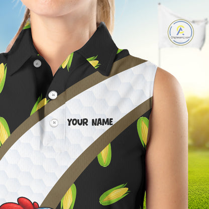 Personalized Rooster Womens Sleeveless Golf Polo Shirt Funny Chicken Golfer Custom Team Polo NHT945
