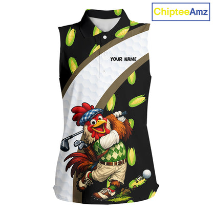 Personalized Rooster Womens Sleeveless Golf Polo Shirt  Funny Chicken Golfer Team Polo