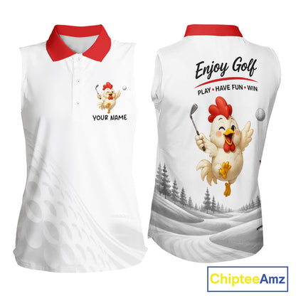 Funny Chicken Womens Sleeveless Golf Polo Shirt  Personalized Golf Lover Custom Name