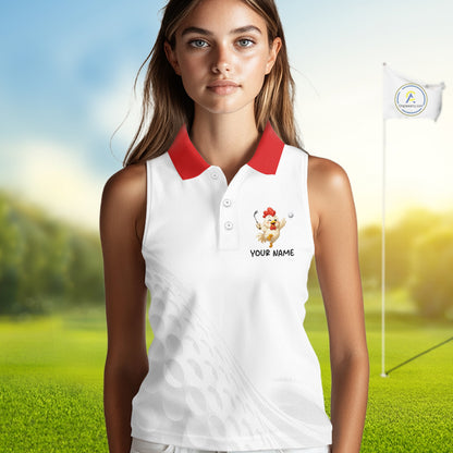 Funny Chicken Womens Sleeveless Golf Polo Shirt Personalized Custom Name Golf Lover Polo For Womens NHT948