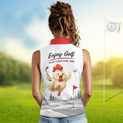 Funny Chicken Womens Sleeveless Golf Polo Shirt Personalized Custom Name Golf Lover Polo For Womens NHT948