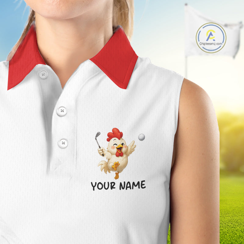 Funny Chicken Womens Sleeveless Golf Polo Shirt Personalized Custom Name Golf Lover Polo For Womens NHT948
